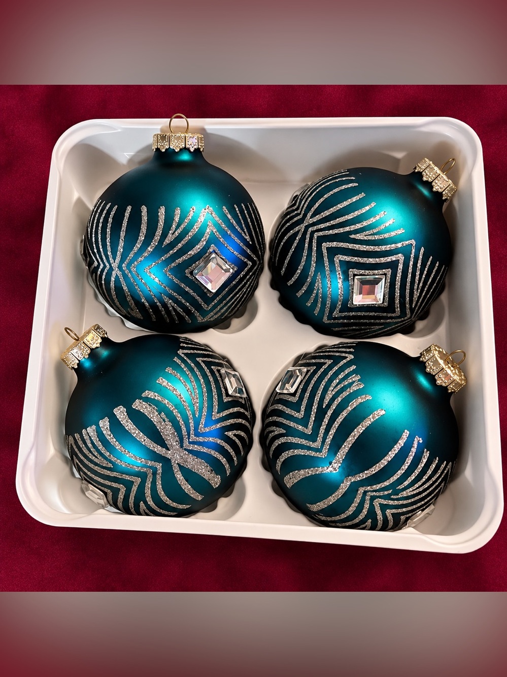 Vintage 1997 Dayton Hudson Teal Blue Glass Christmas Ornaments Set of 4 (73)